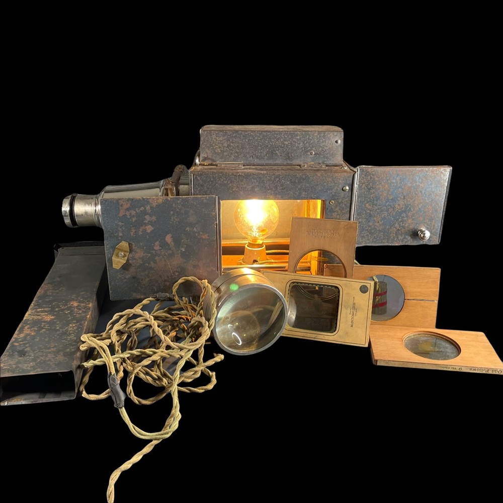 Antique Magic Lantern Slide Bulb Projector Late 1800s + Extra Slides *WORKS*